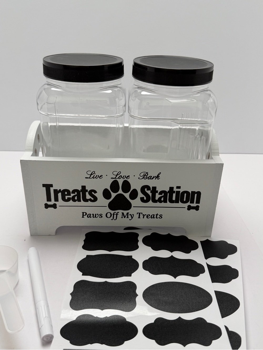 Treats Station Dog Treat Organizer with Jars - White & Black